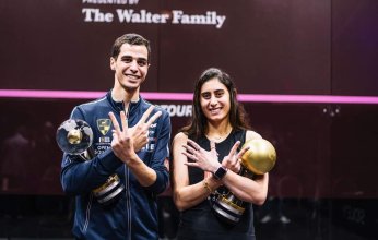 الثنائى المصرى على فرج ونور الشربينى يتوجان ببطولة العالم للاسكواش