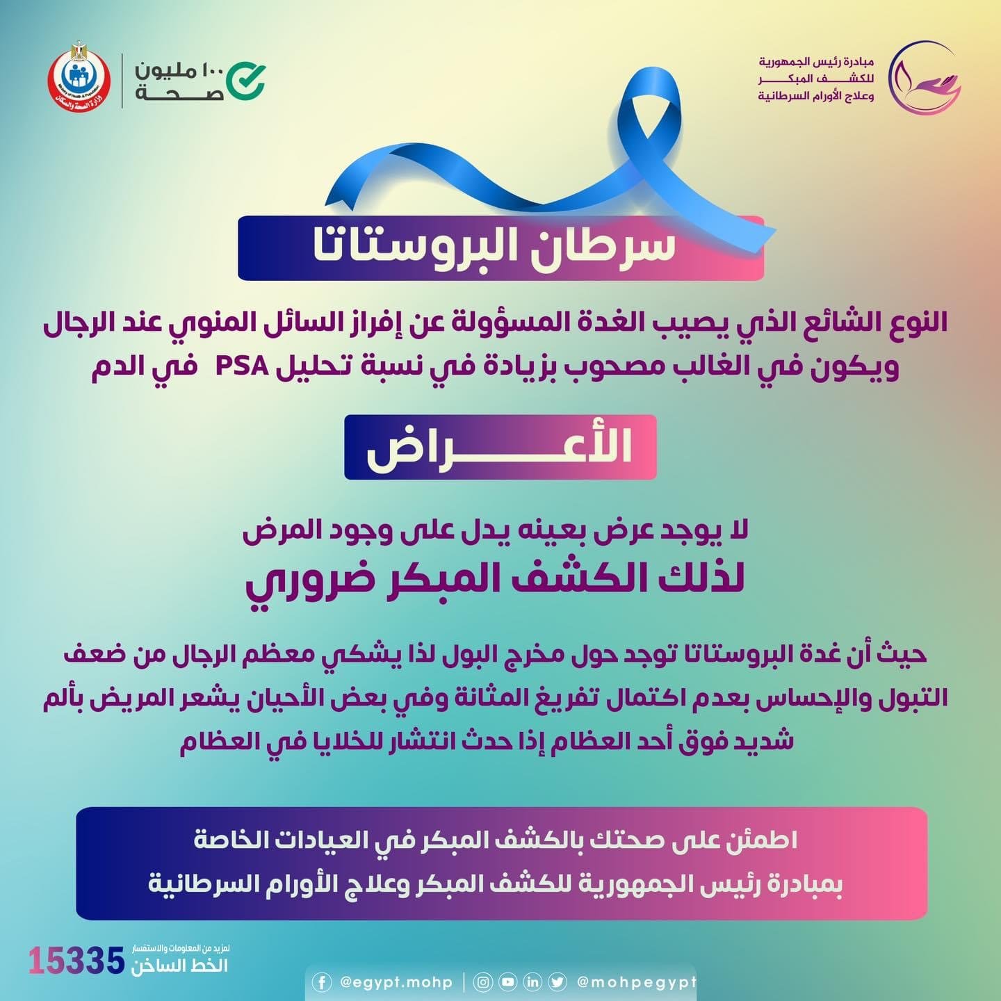 الصحة المصرية: لا يوجد عرض يدل على الإصابة بسرطان البروستاتا الصحة المصرية: لا يوجد عرض يدل على الإصابة بسرطان البروستاتا