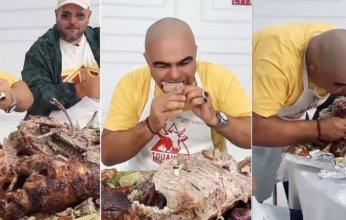 بالفيديو.. رجل يلتهم خروفاً يزن 15 كجم خلال نصف ساعة فقط