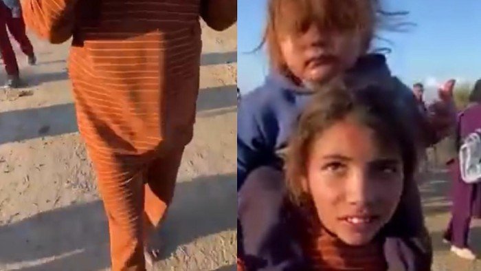 فيديو مؤثر.. شاهد طفلة فلسطينية تحمل شقيقتها على كتفيها بأقدام حافية فيديو مؤثر.. شاهد طفلة فلسطينية تحمل شقيقتها على كتفيها بأقدام حافية