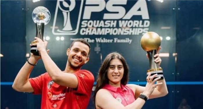 أشرف صبحى يهنىء الثنائي نور الشربيني ومصطفى عسل بعد تتويج ببطولة العالم للاسكواش أشرف صبحى يهنىء الثنائي نور الشربيني ومصطفى عسل بعد تتويج ببطولة العالم للاسكواش