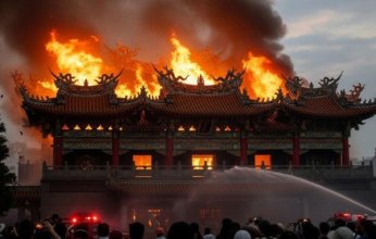 حريق يلتهم معبد وينتشانج الواقع على جبل فنجهوانج بالصين