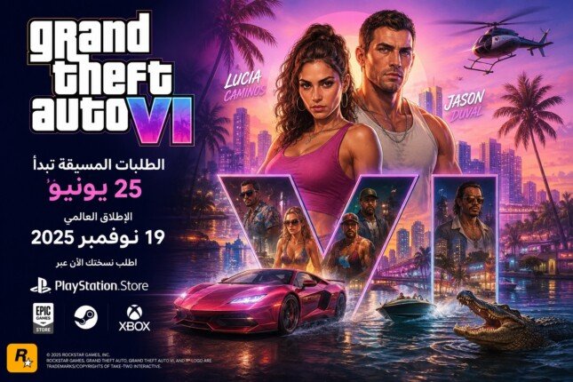 GTA 6 تقترب من الإطلاق.. فتح الطلبات المسبقة في 25 يونيو وموعد رسمي في نوفمبر GTA 6 تقترب من الإطلاق.. فتح الطلبات المسبقة في 25 يونيو وموعد رسمي في نوفمبر